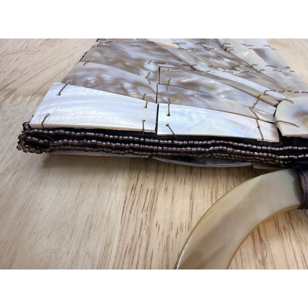 NEW Vintage Mother of Pearl MAD Handbag Sea Cove Bead Handle Horn Clutch #25